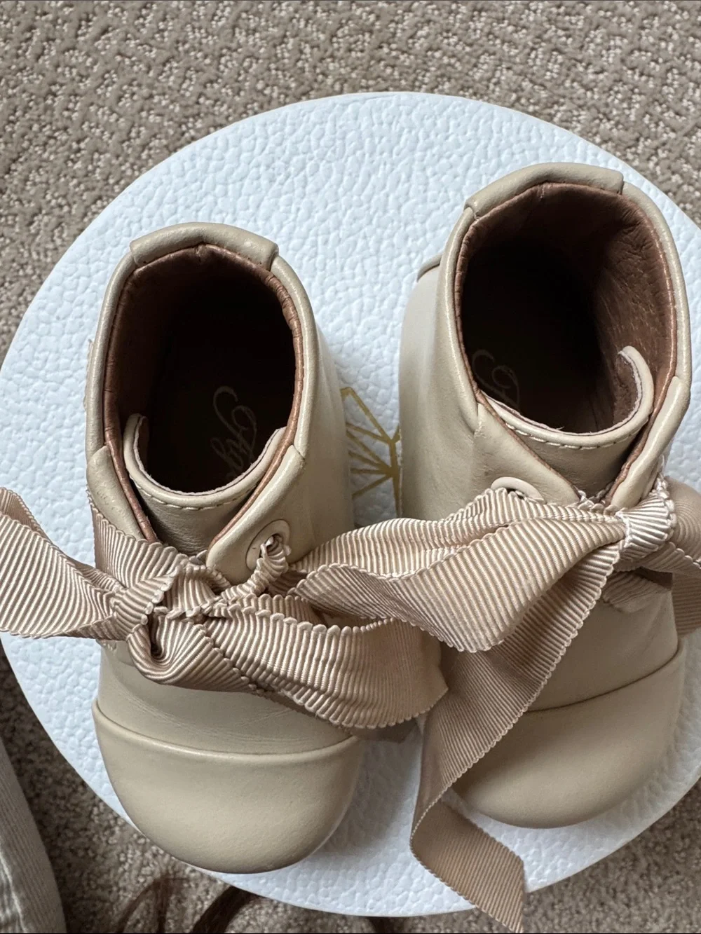 Beige Baby Walker Ribbon Lace-Up Boots